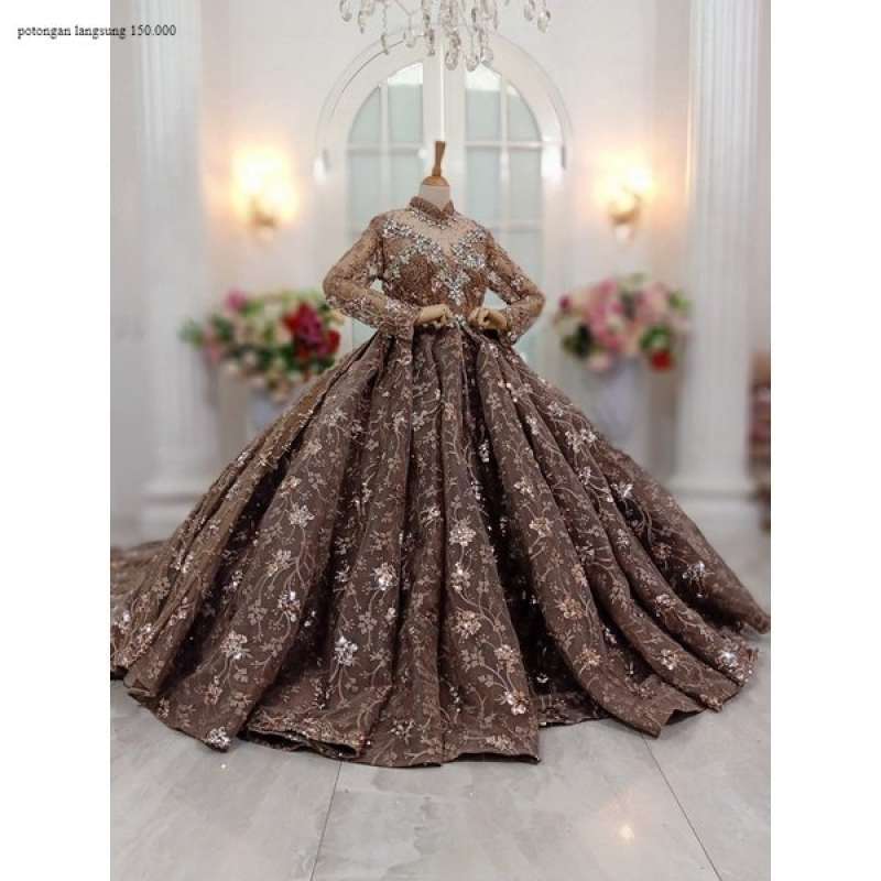 Promo Baju Pakaian Gaun Pengantin Busana Pernikahan Wanita Gown Dress Wedding Dress Muslim Perempuan Hijab Syari Warna Coklat Milo Mekar Premium Diskon 5 Di Seller Busana Indah Jaya 2 Kampung Bali