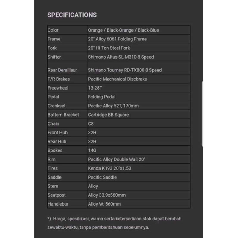 Jual Pacifiic Noris 2 0 Transformers Sepeda Lipat 20 Inch 8 Speed Online November 2020 Blibli Com
