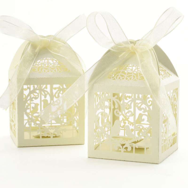 oem 50 titanium white bird laser cut wedding favor cake gift candy boxes bags