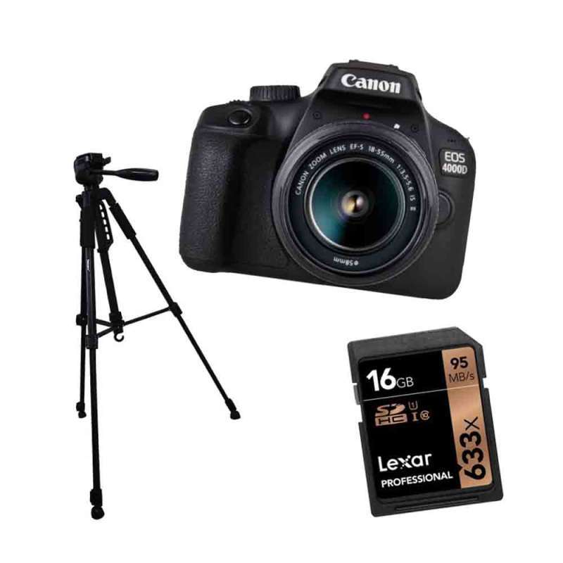 canon set paket eos 4000d kit 18 55mm is ii tripod samurai pro 777 memory card lexar professional 16gb