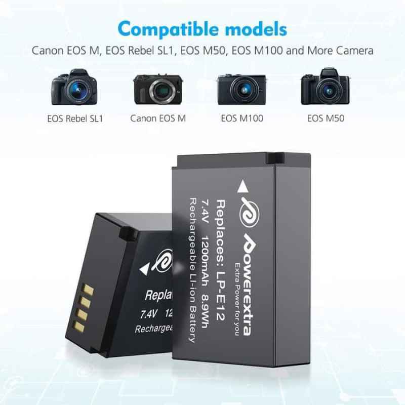 powerextra indonesia battery for canon lp e12 for eos m m2 m10 m50 m100 100d