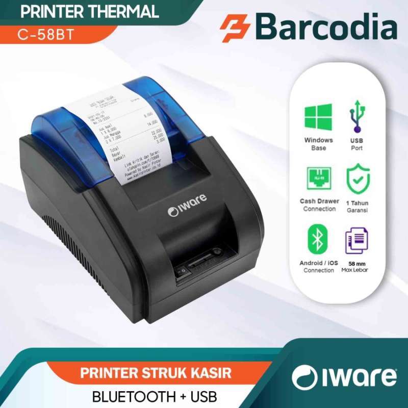 THERMAL PRINTER BLUETOOTH C58BT PRINTER KASIR TO CASH DRAWER RJ11 SUPPORT  MOKA POS