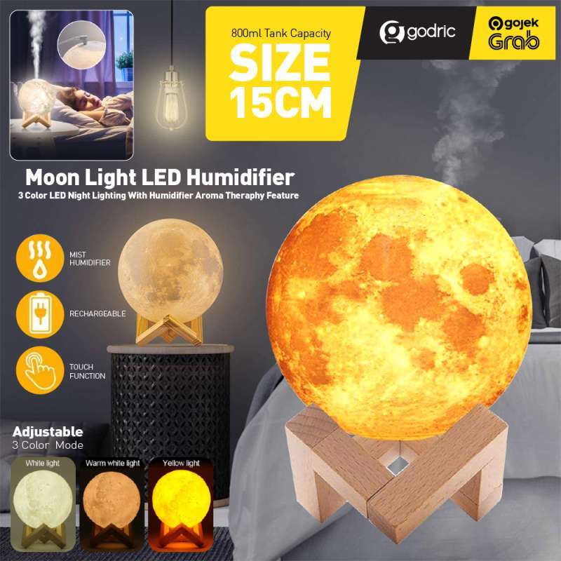 godric moon lamp 3d 1 5l humidifier diffuser lampu tidur bulan aromaterapi pelembab udara 15 cm