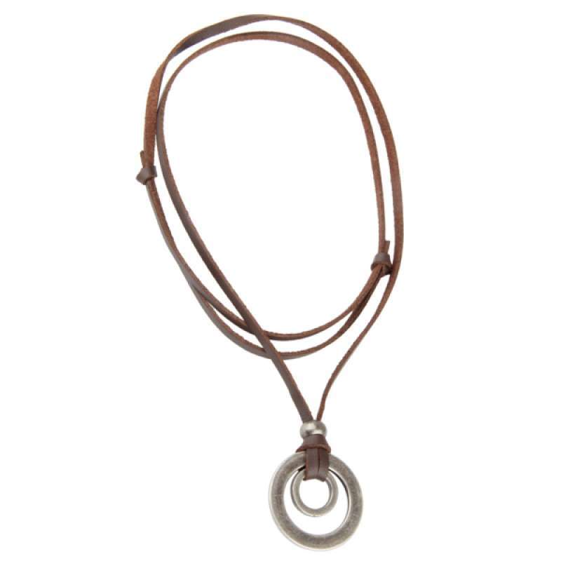 Retro Charm Circle Necklace Adjustable Long Leather Cord Mens Pendant T