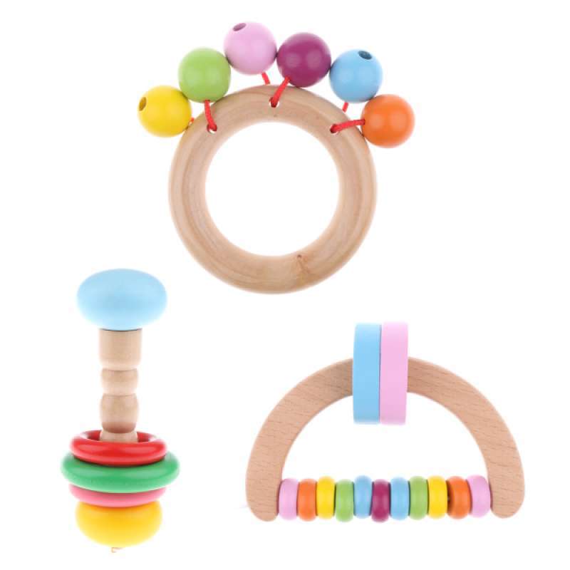 Jual 3pcs Children Baby Montessori Toys Nursing Wooden Rattle For Baby Toddlers Online September 2020 Blibli Com