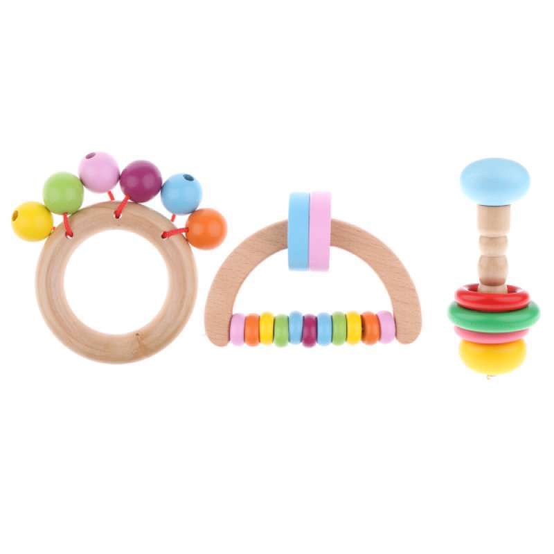 Jual 3pcs Children Baby Montessori Toys Nursing Wooden Rattle For Baby Toddlers Online September 2020 Blibli Com