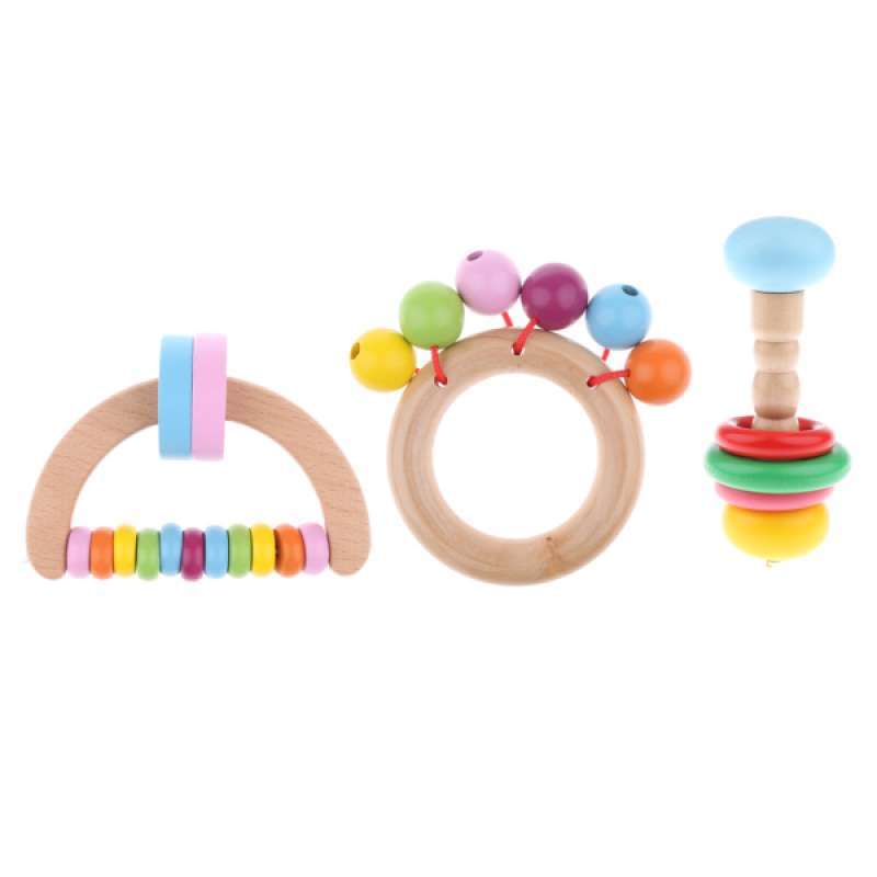 Jual 3pcs Children Baby Montessori Toys Nursing Wooden Rattle For Baby Toddlers Online September 2020 Blibli Com