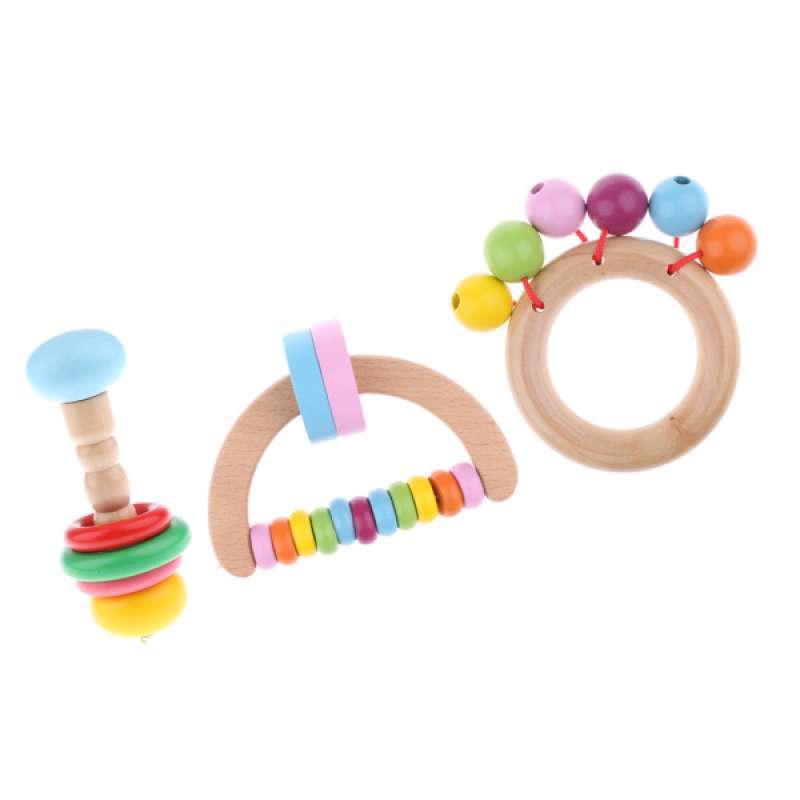 Jual 3pcs Children Baby Montessori Toys Nursing Wooden Rattle For Baby Toddlers Online September 2020 Blibli Com