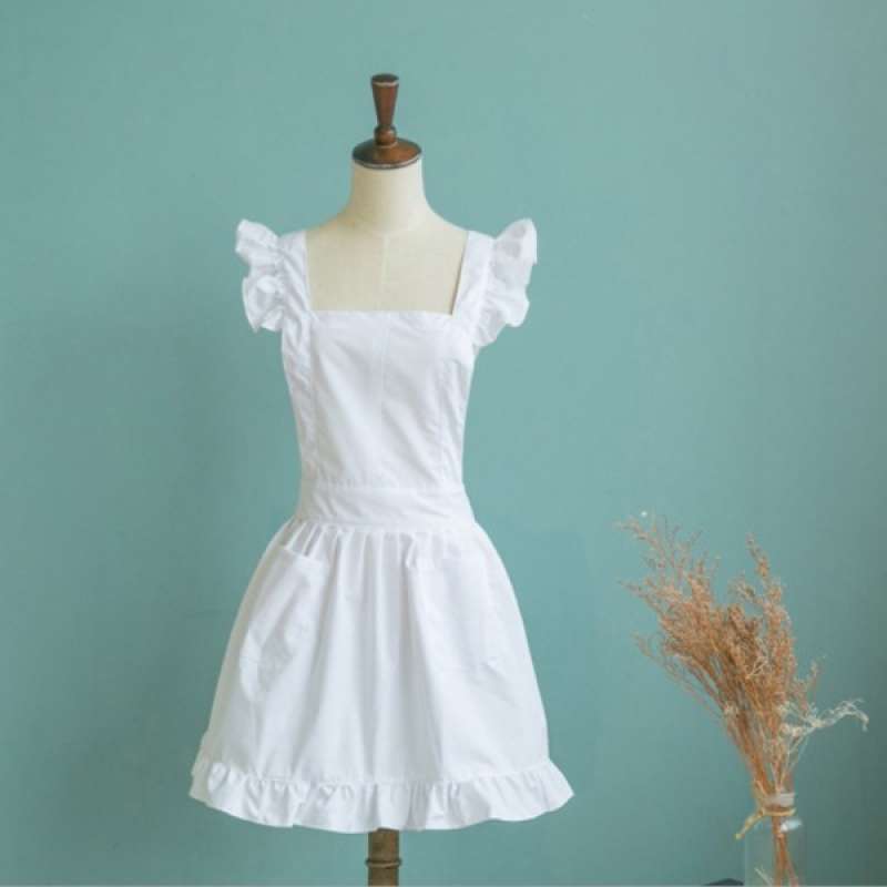 2Pcs Victorian Style Pinafore Apron Maid Smock Costume Dress Ruffle Pockets 