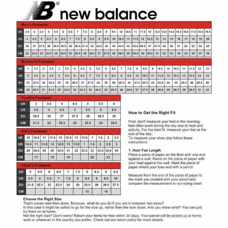 new balance men's size chart