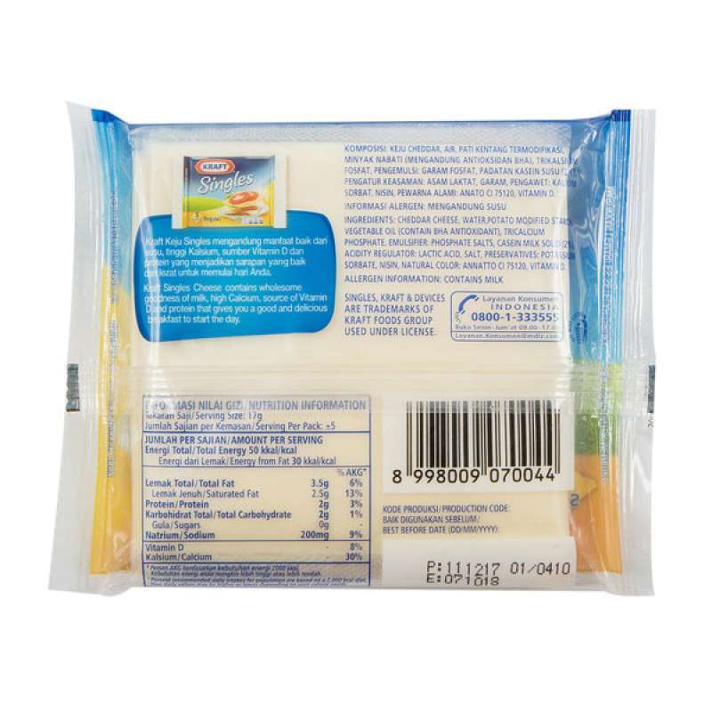 Jual KRAFT Cheese Singles 5 Slices - Keju Cheddar Iris 5 ...