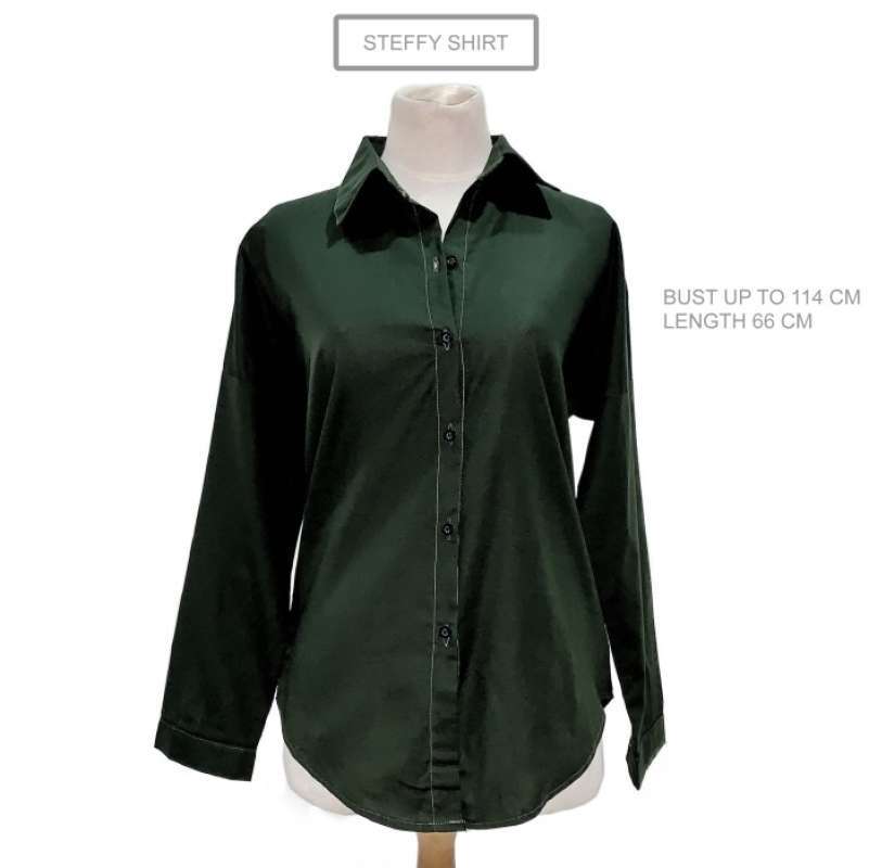 Jual Kemeja Wanita Kerja Formal Katun Lengan Panjang Steffy Hijau Import Online Februari 2021 Blibli