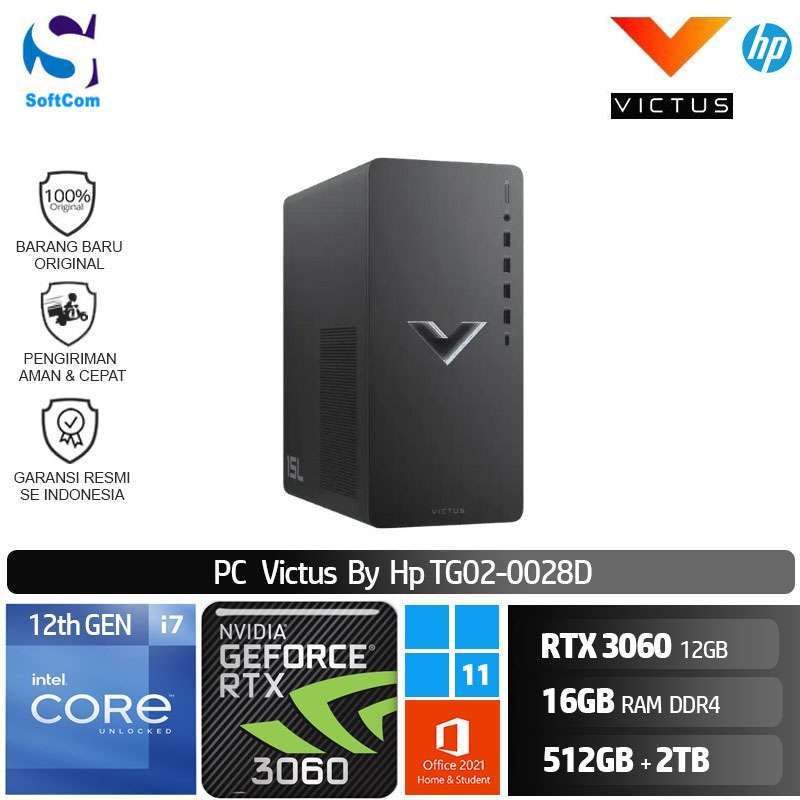 Promo PC HP Victus TG02 0028D Desktop PC [Core i7-12700F/16GB/512GB+2TB/RTX3060  12GB/Win 11 Home+OHS] Diskon 1% di Seller SOFTCOM Official Store SOFTCOM  Blibli