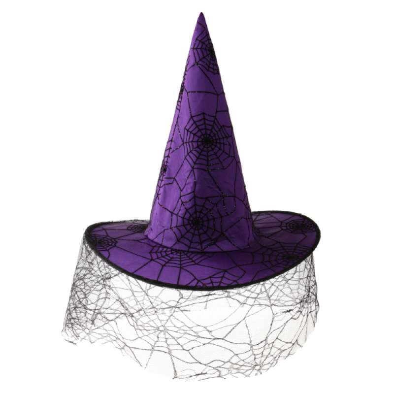 Promo Purple Witch Hat Veil Spiderweb 