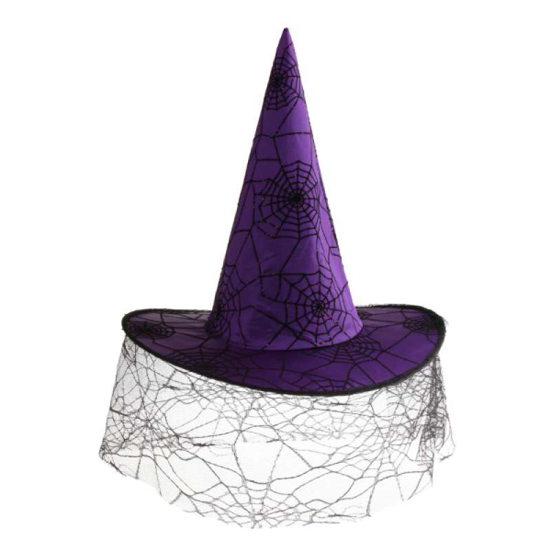 Promo Purple Witch Hat Veil Spiderweb 