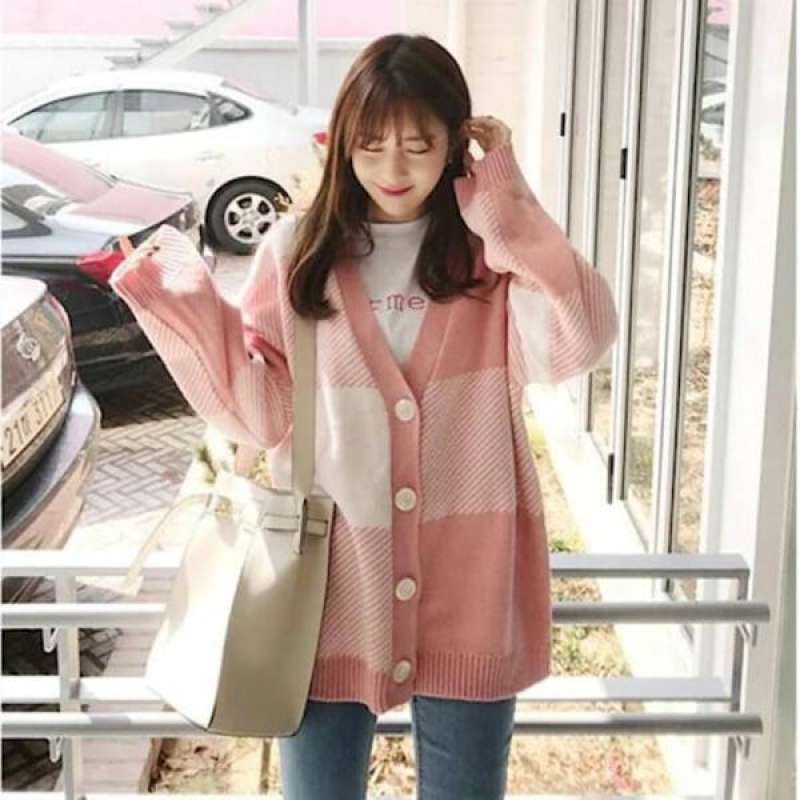 Promo Cardigan Oversize Pink Plaid Casual Kardigan Rajut Korea Premium Diskon 30 Di Seller Bandung Muslim Store Jamika Kota Bandung Blibli