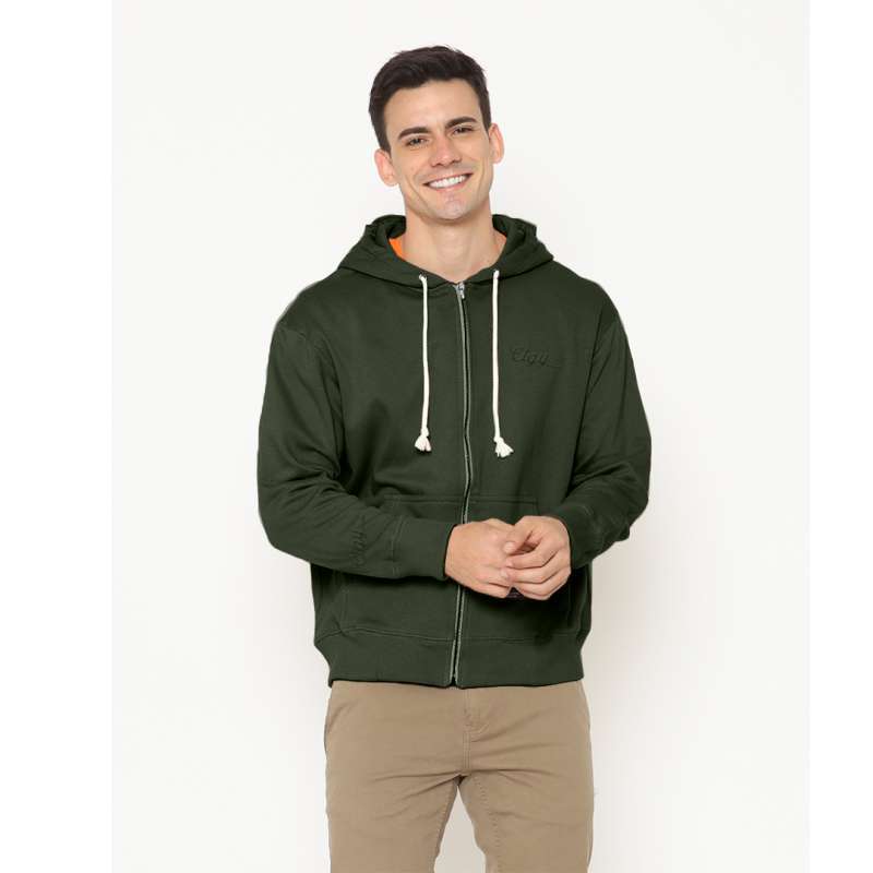 Promo Cottonology Hoodie ZIP Polos Dany Hijau army L Diskon 67