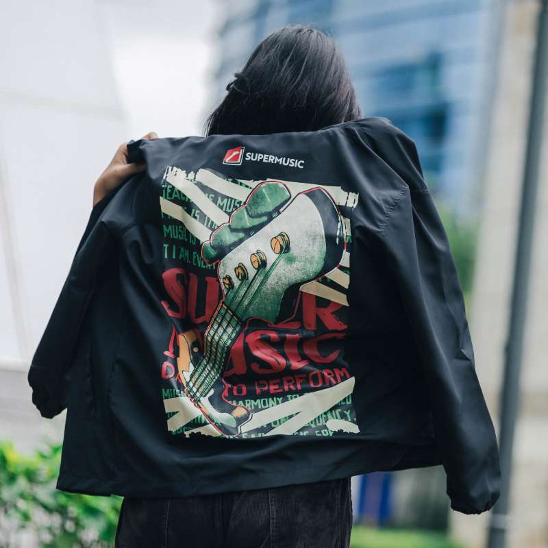 Promo Coach Jacket SuperMusic The Guitar Black Jaket Taslan