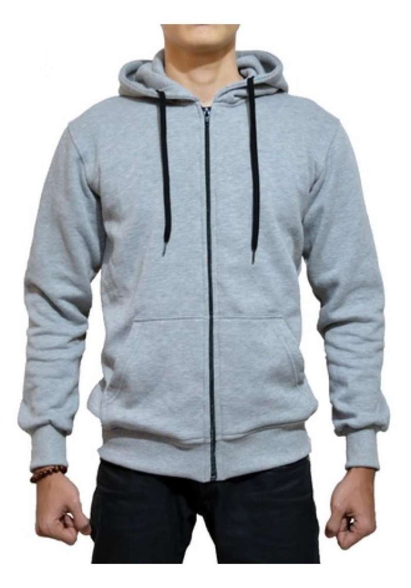 Jual XXL Jaket Sweater Polos Hoodie Zipper Abu Misty Muda Unisex