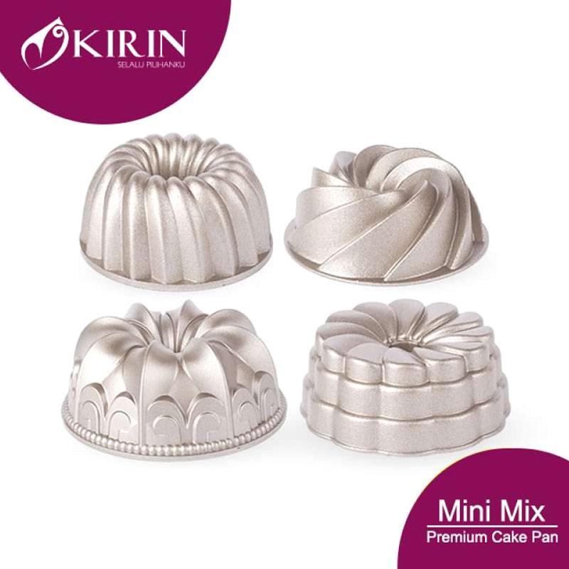 (KIRIN) PREMIUM CAKE PAN DIE CAST, MINI MIX CHAMPAGNE GOLD PREMIUM MINI MIX Isi 4 cetakan  tidak dijual terpisah,