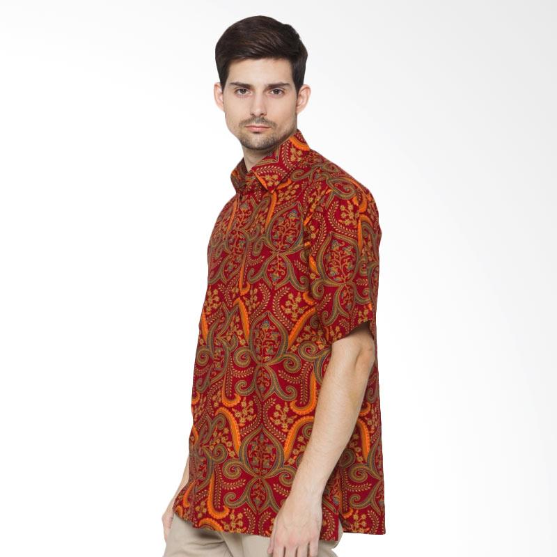 Anakara Batik Men Short Sleeve Coronal Morange Kemeja Batik