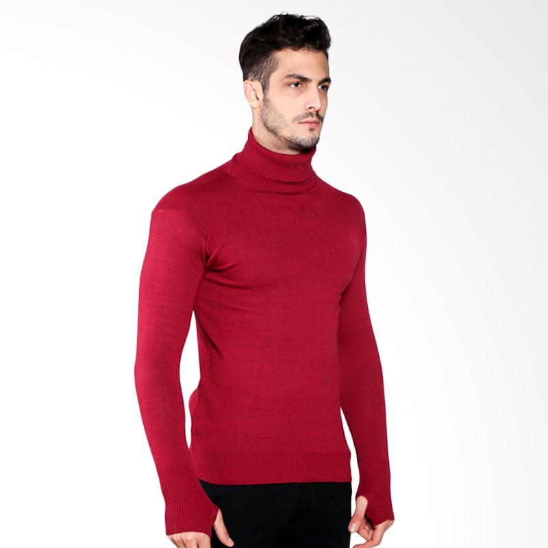 VM Krah Tinggi Rajut Polos Sweater Pria - Merah