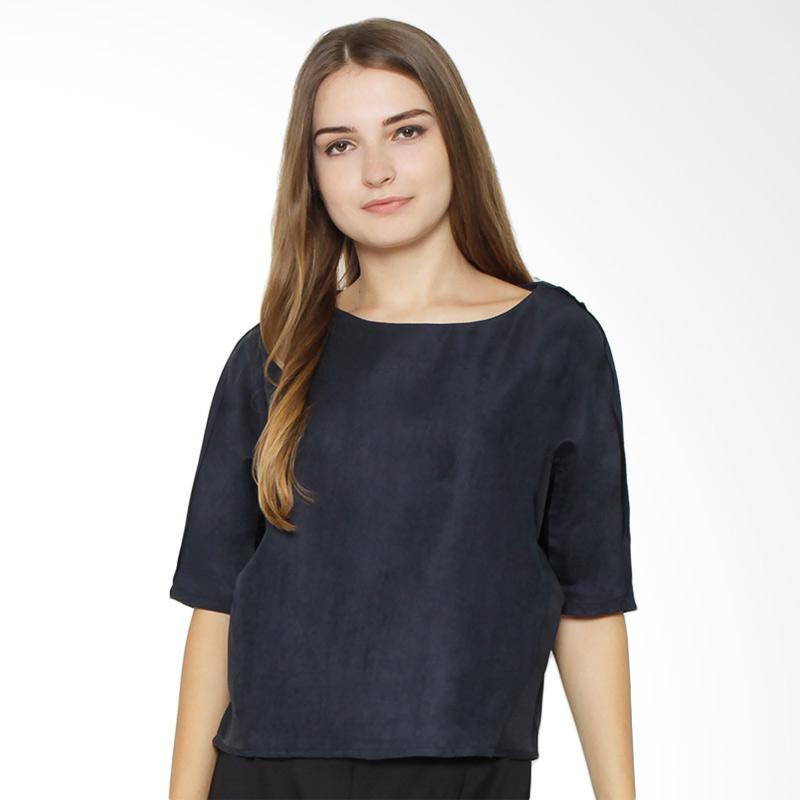 Cocolyn Basic Suede Top Blouse - Navy
