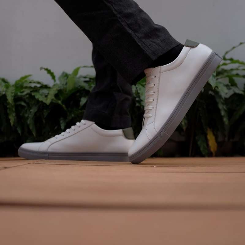 grey leather sneakers