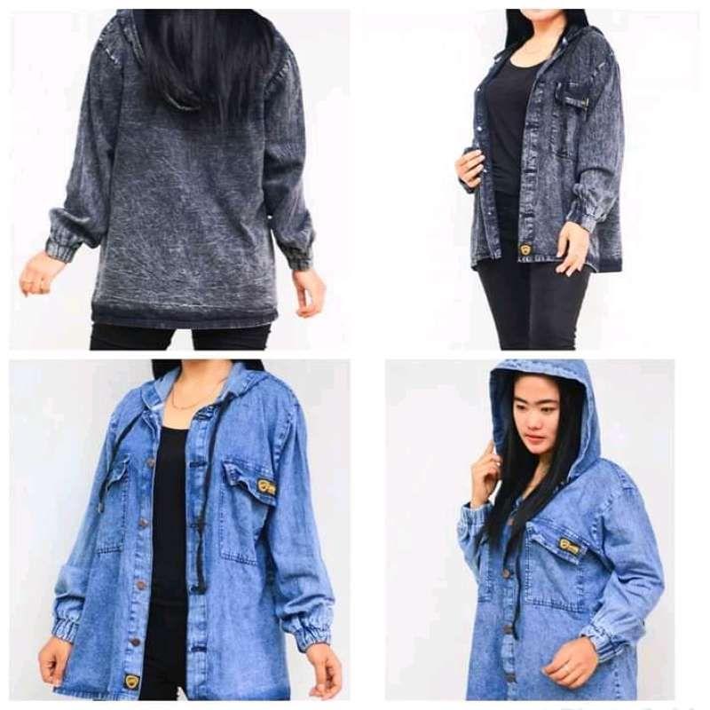 Jaket jeans hoodie wanita online