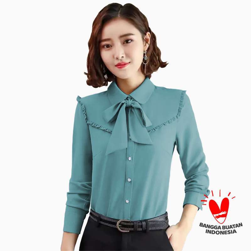 Okechuku AHAYU Kemeja Lengan Panjang Wanita Kemeja Gaya Korea Variasi List Model Terbaru