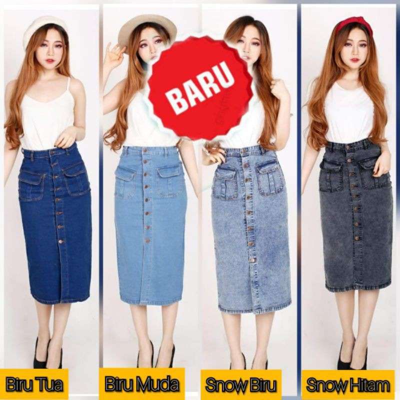 Rok Kancing Banyak Wanita Skirt Jeans 