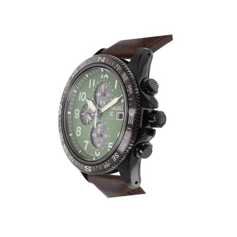 Jam Tangan Pria Seiko Prospex Land Original Garansi Resmi SSC739P1 SSC739 Strap Brown Leather Green Dial Chronograph Solar 200M