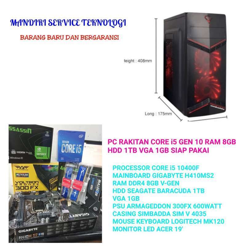 pc rakitan core i5 gen 10 ram 8gb hdd 1tb vga 1gb monitor baru bergaransi siap pakai