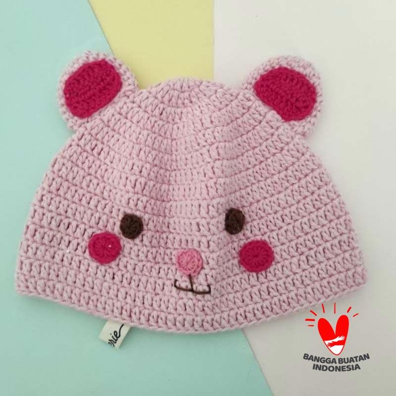 Valerie Crochet Topi Rajut Pink Panda 
