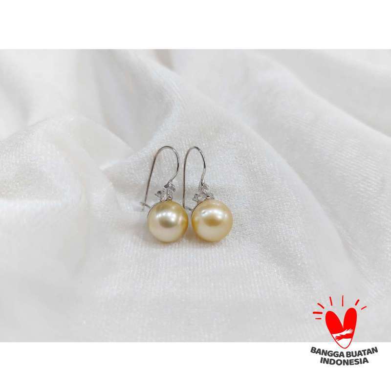 Anting Perak Lapis Emas Putih Mutiara Air Laut