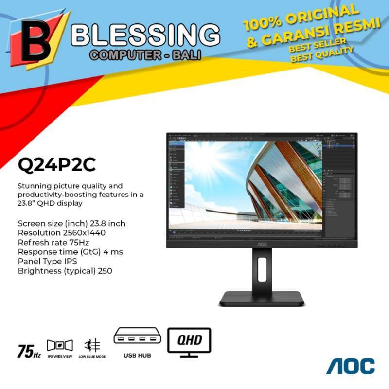 Jual Monitor AOC Q24P2C IPS 2560x1440 