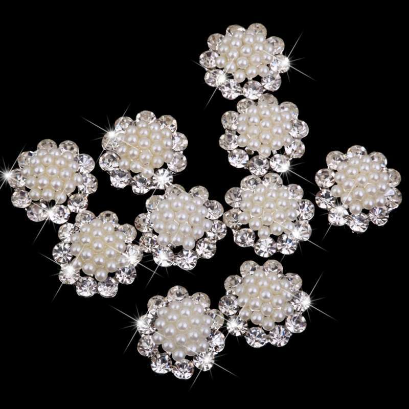 20pcs Beige Pearl Crystal Brooch Button DIY for Wedding Bouquet Crafts 20mm 
