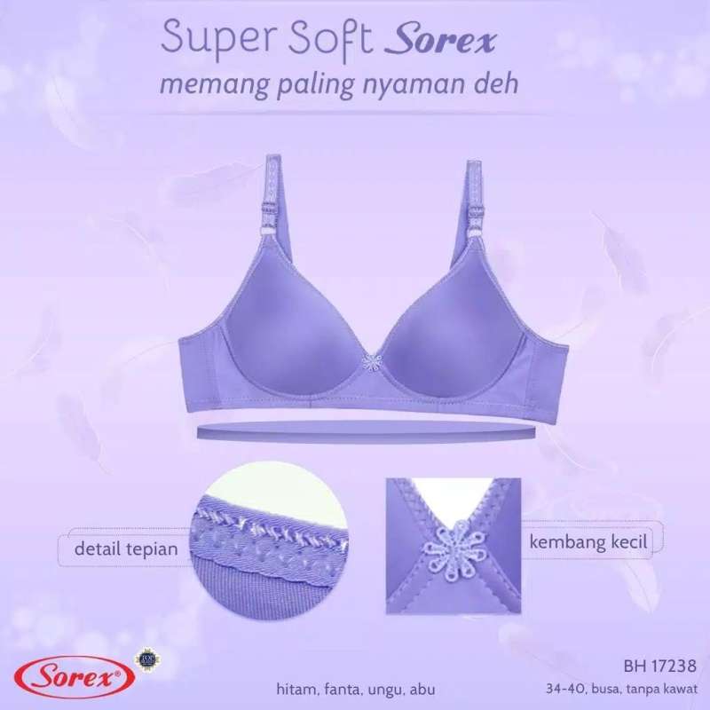 Jual Bra / BH Sorex Wanita Tanpa Kawat Busa Sedang Motif Polos Super Soft Sorex 17238 - 34B Dusty Pink di Seller Aneka Koleksi Pakaian - Kota Jakarta Selatan, DKI Jakarta | Blibli
