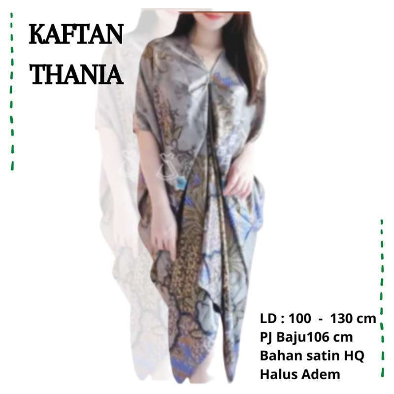 Jual Kaftan Thania Batik Silver Lipat Tengah Dress Pesta Motif