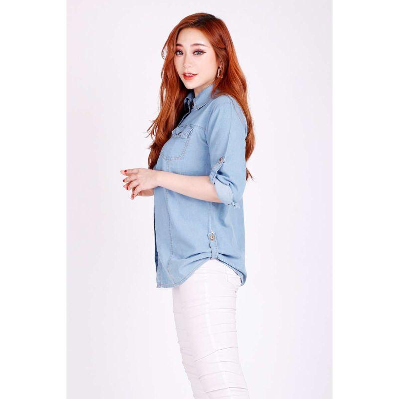 Jual Kemeja Jeans Wanita Lengan Panjang 