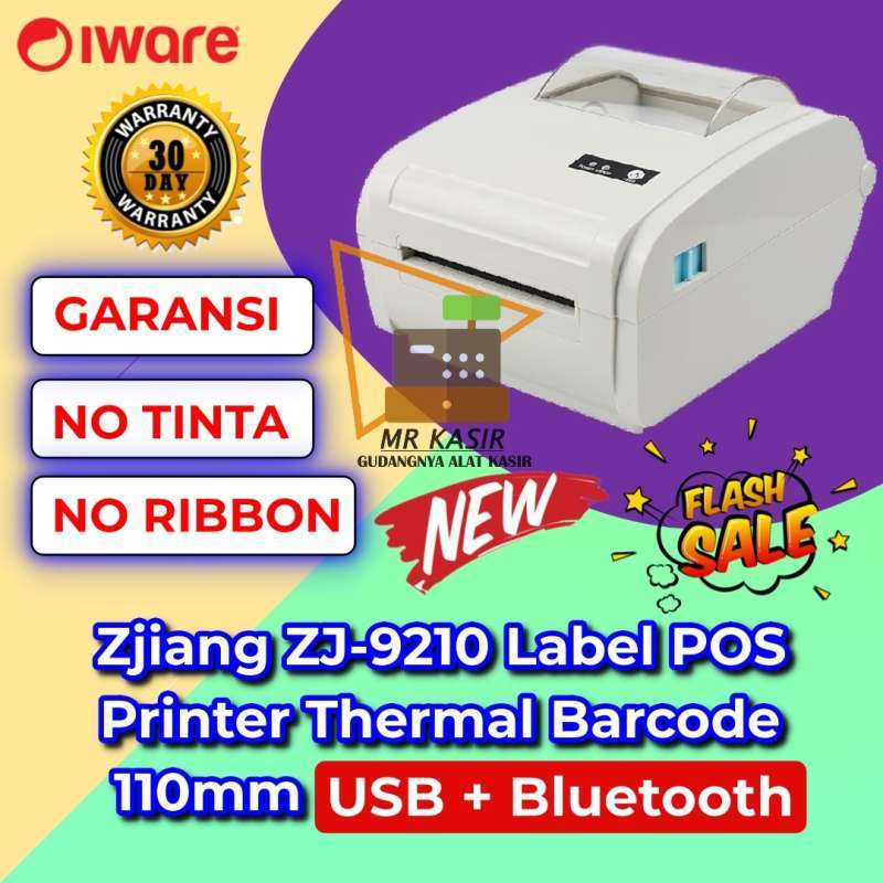 PRINTER LABEL BARCODE THERMAL ZJIANG ZJ-9210 SAMA DENGAN EP9210 110mm USB +  BLUETOOTH