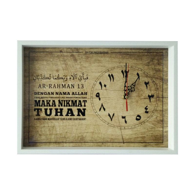 Tatomi Walldecor Kaligrafi Surat Ar Rahman 13 Wooden Hiasan Jam Dinding 30 X 40 Cm