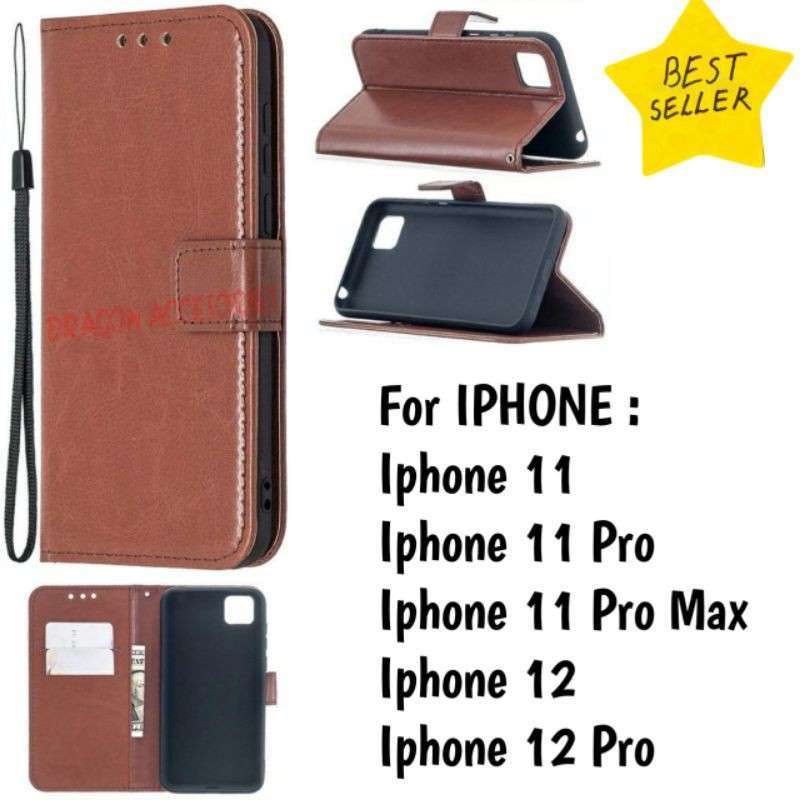 Flip Kulit Iphone 11 Pro Max 12 Pro Leather Case Sarung Dompet Casing  Wallet Book Cover