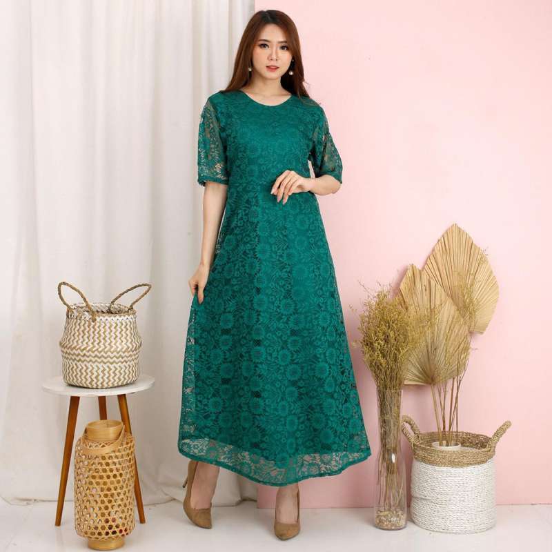 LONG DRESS YOONA WANITA MODEL TERBARU BRUKAT CORNELI TULANG BROKAT CORD TIMBUL DRES PESTA NATAL MURAH