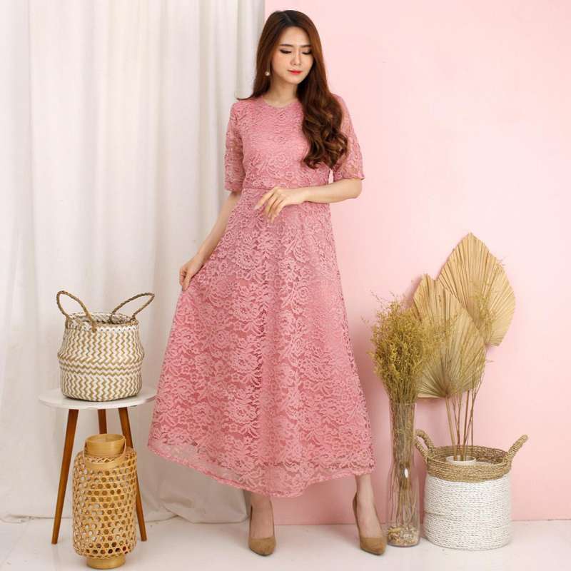 LONG DRESS YOONA WANITA MODEL TERBARU BRUKAT CORNELI TULANG BROKAT CORD TIMBUL DRES PESTA NATAL MURAH