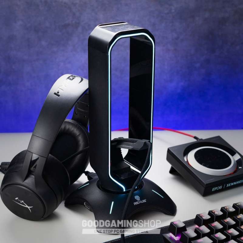 Jual Rexus Headset Stand Bungee J3 Rgb With USB Hub White Di