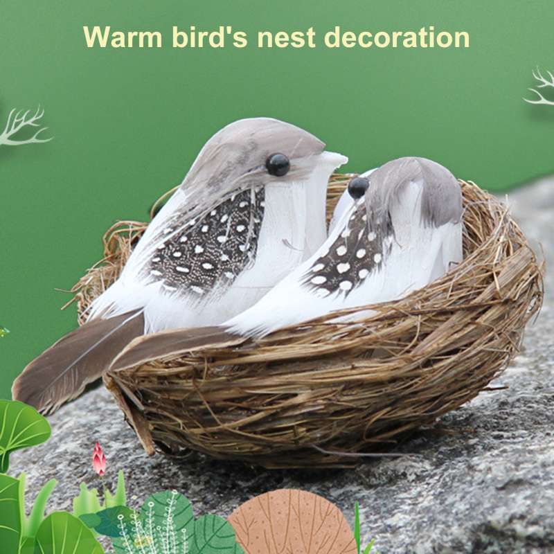 Bluelans Bird Ornament Lifelike Long Lasting Birds Nest Bird Decor  Miniature Birds for Party