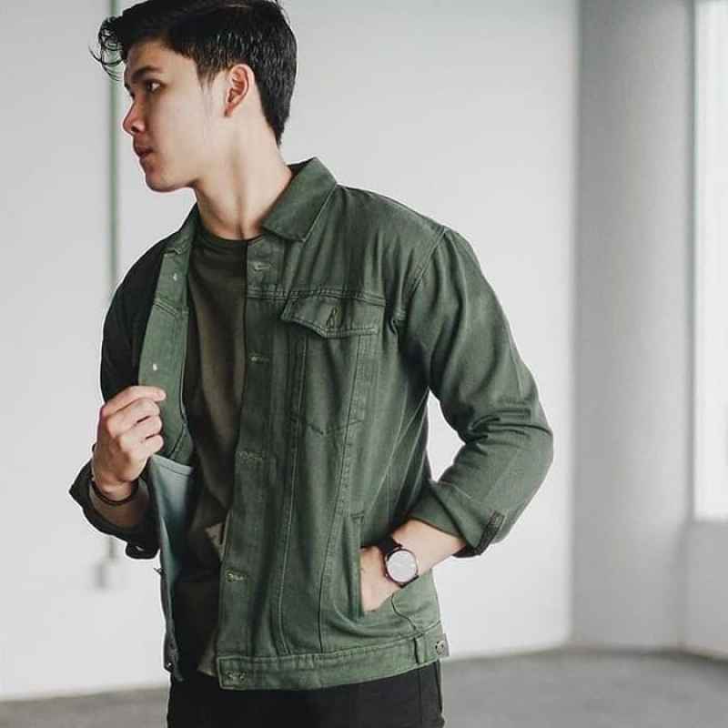 Promo COD DENIM JACKET JAKET JEANS HIJAU ARMY UNISEX