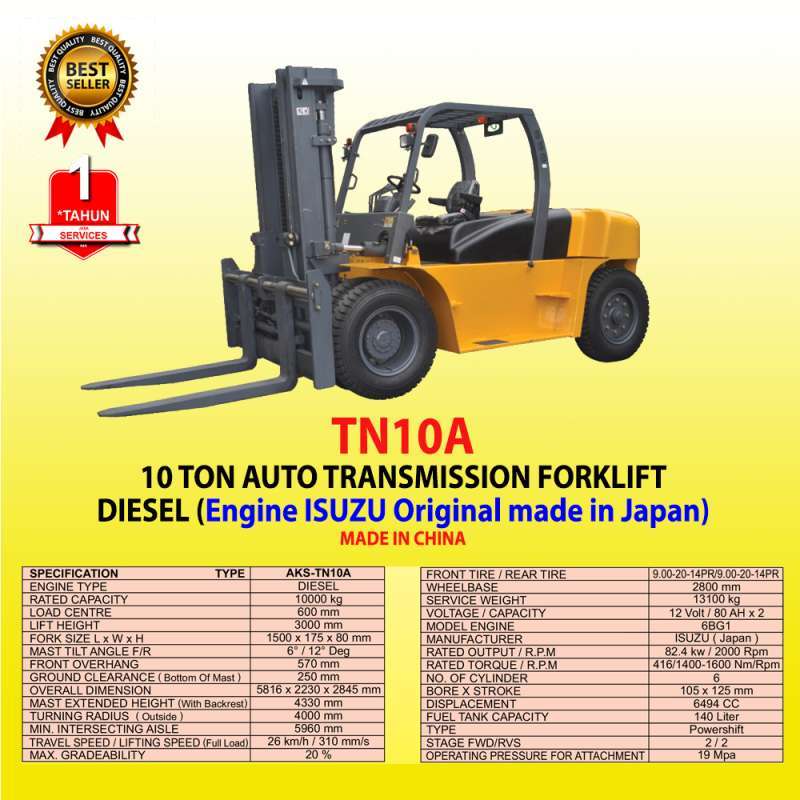 Jual Forklift 10 ton Auto Transmission Diesel Engine ISUZU ...