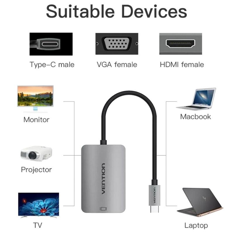 vention cgkha usb type c to vga and hdmi converter adapter